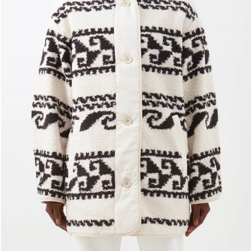 Isabel Marant Cream And Black Patterned Teddy Jacket